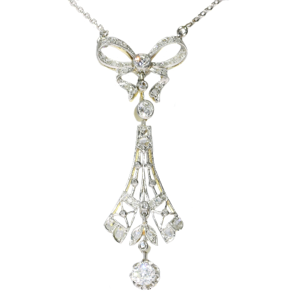 Belle Epoque turn of the century diamond lacey necklace with bow motif